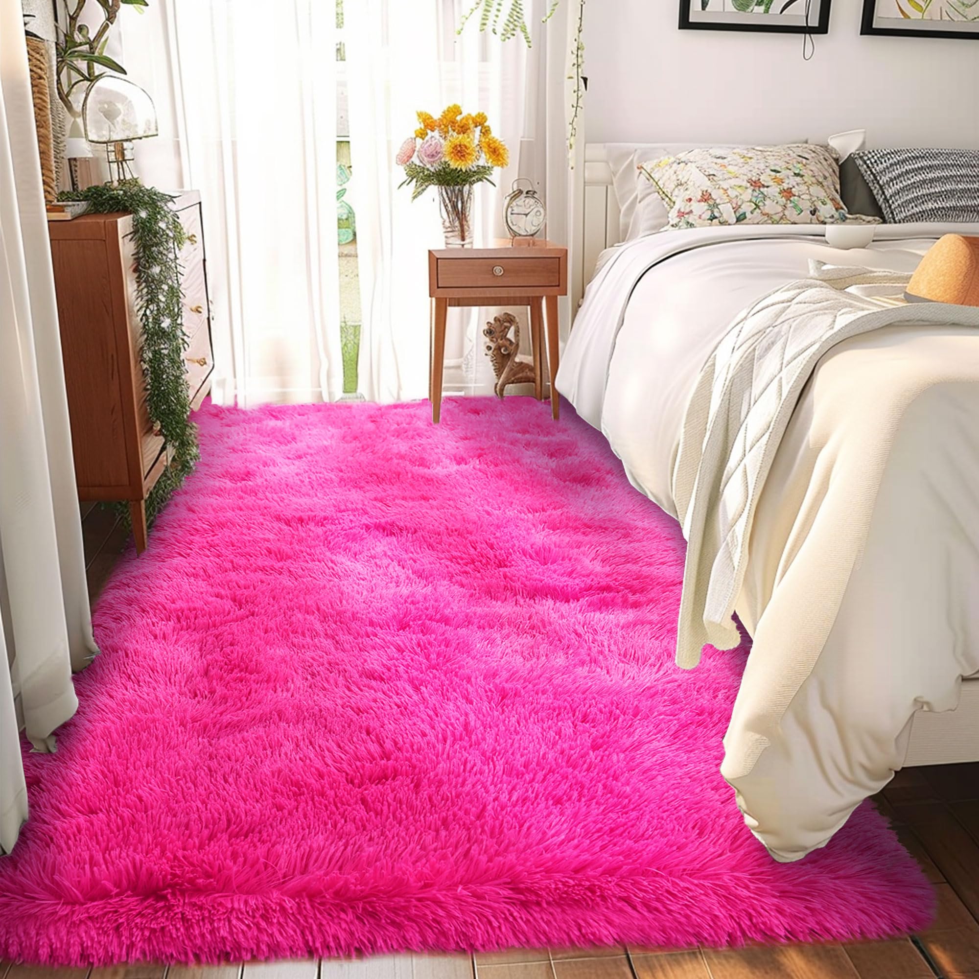 Amazon.com: Awaytail Fluffy Rug Runners 2x6, Super Soft Hot Pink ...
