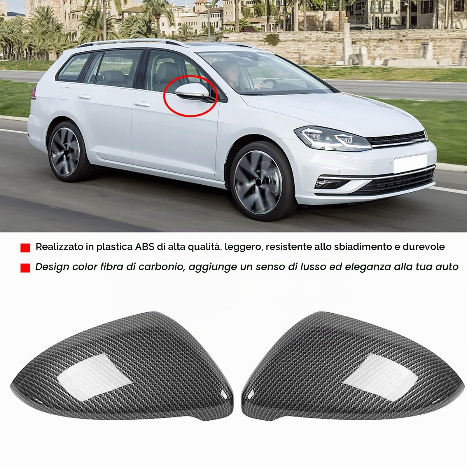 Copri specchietto retrovisore, 2 Pezzi Copri specchietto retrovisore in Fibra di Carbonio ABS Adatto per Golf 7 2014-2018
