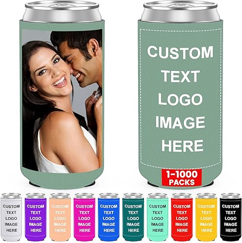 Miniatura 8 de 20 fundas personalizadas para enfriadores de latas, a granel, personalizables, de cerveza, refrescos, botellas, con logotipo, foto, texto, para