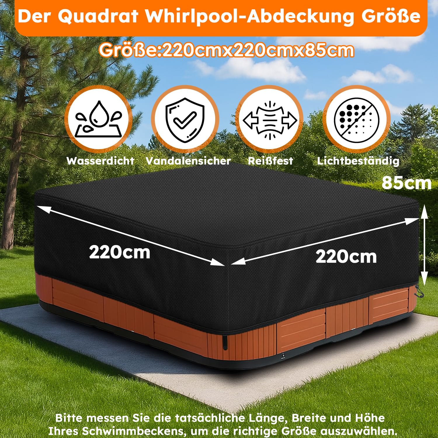 Housse De Protection Spa Couverture,Bache Spa ImperméAble,Tissu Oxford 420D,Bain à Remous Étanche à la poussière et aux UV Coupe Vent - Noir (220 * 220 * 85 cm)