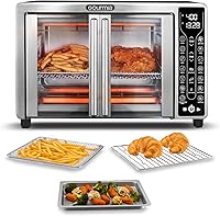 Gourmia 25 Qt French Door Air Fryer Oven: FryForce 360°, 17 Presets, Fits 12" Pizza, Bake Roast Dehydrate - Large Capacity Convection