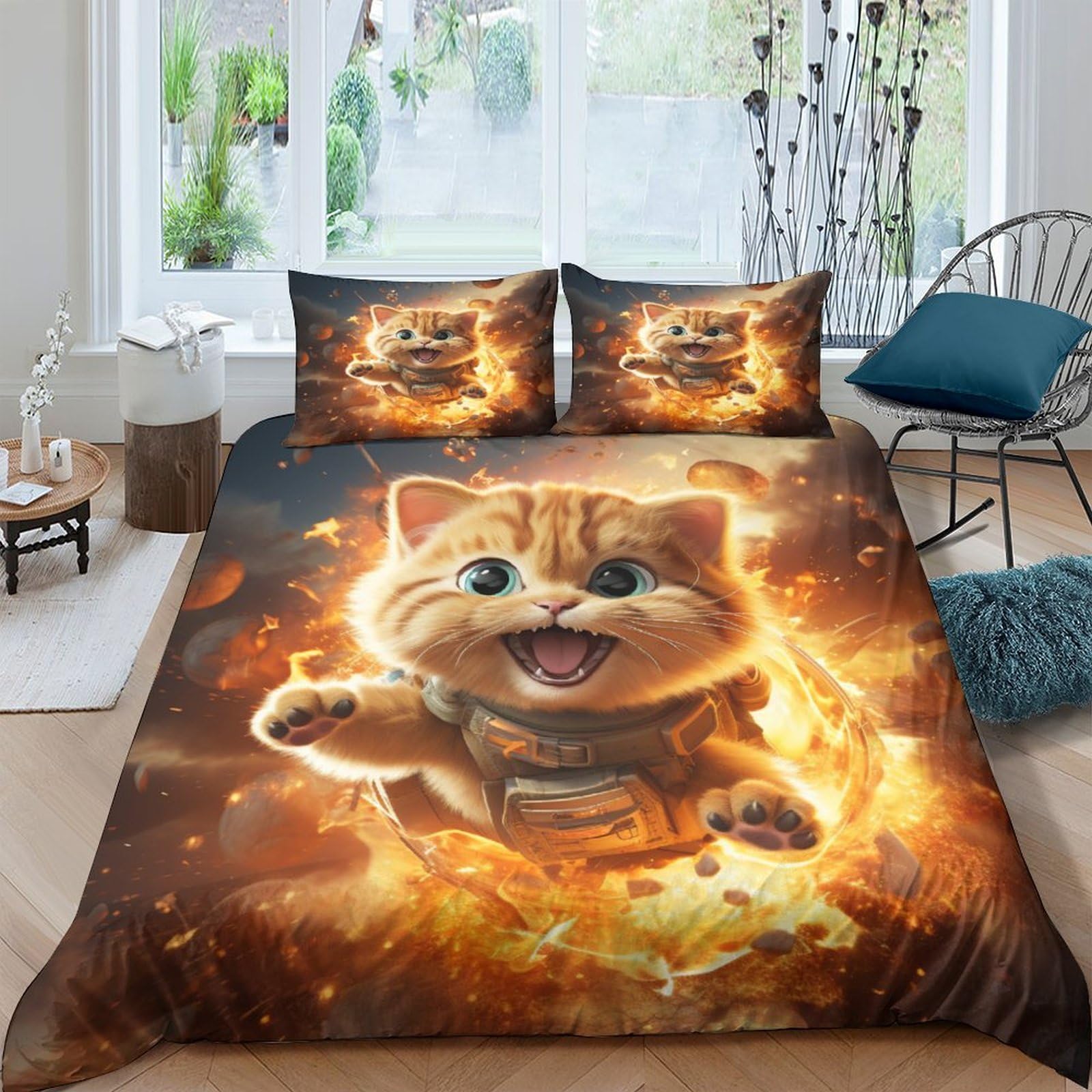 Housse de couette imprimée Kitten Dash en microfibre pour éviter la transpiration nocturne