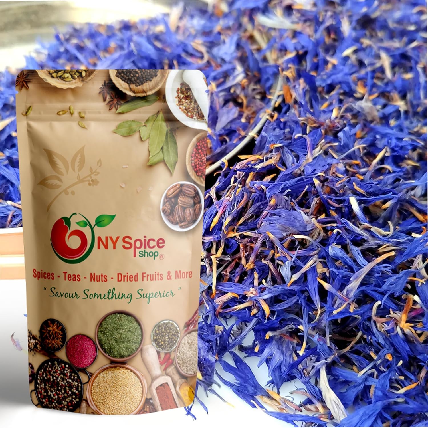 NY SPICE SHOP Dried Cornflower Petals - Corn Flower Blue Petal Edible Flowers - Centaurea Cyanus Dry Flower - Cornflowers Edible Flowers For Cocktails and Herbal Tea - 4 Ounce
