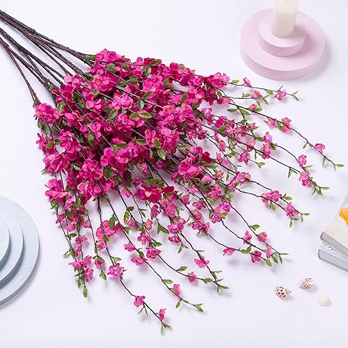 Miniatura 2 de Ammyoo 4 flores artificiales de cerezo, flores de cerezo sintético de 39 pulgadas, arreglo de ramas de durazno para decoración de primavera y