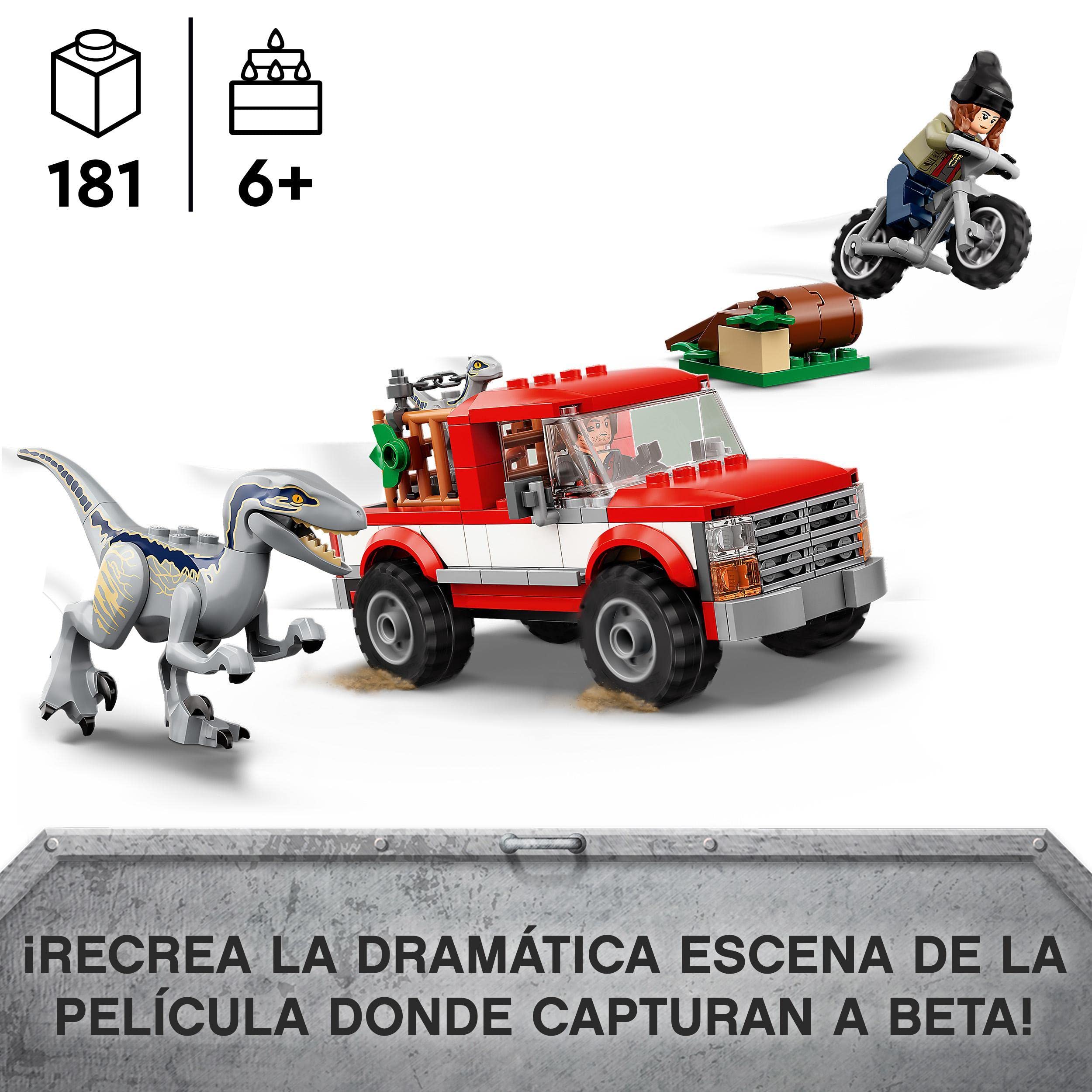 LEGO Jurassic World Captura de los Velocirraptores Blue y Beta, Dinosaurios Juguetes, Dino, Moto y Camión, Figuras de la Película Parque Jurásico, Regalo para Niños y Niñas de 6 Años o Más 76946