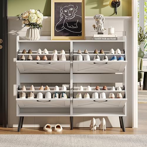 Miniatura 3 de Maupvit Armario grande para zapatos con 4 cajones abatibles, organizador de zapatos independiente con soporte de cajón de metal, armario de
