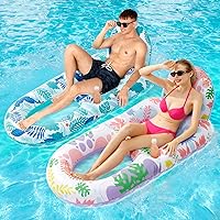 Vista 1 de 2 Pack Pool Floats Adult Heavy Duty-Adult Pool Float Lounger with Cup Holders, Backrest & Footrest Pool Lounge Float Pool Floaties Rafts for Beach
