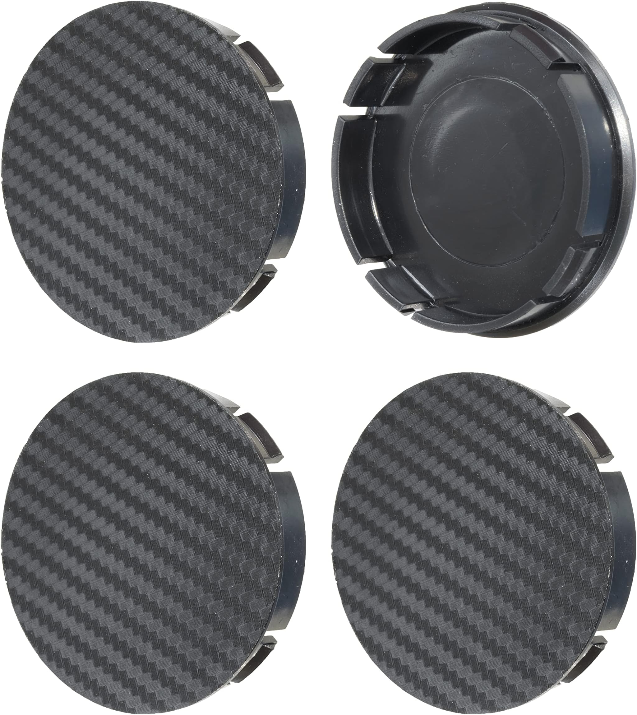 Carbon 4-piece hubcaps x 60 mm, black wheel covers, fit for rims with 55.5 - 56 mm inner diameter of the hole.