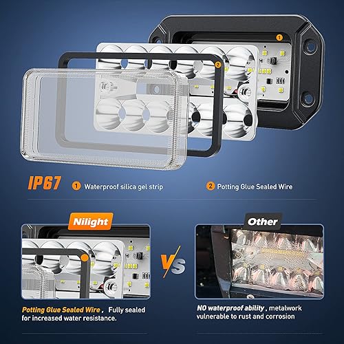 Miniatura 4 de Nilight 2 módulos de luz LED de montaje empotrado, 6 pulgadas, 39 W, luz de conducción combinada de haz de luz LED de trabajo, luz de reversa, luz