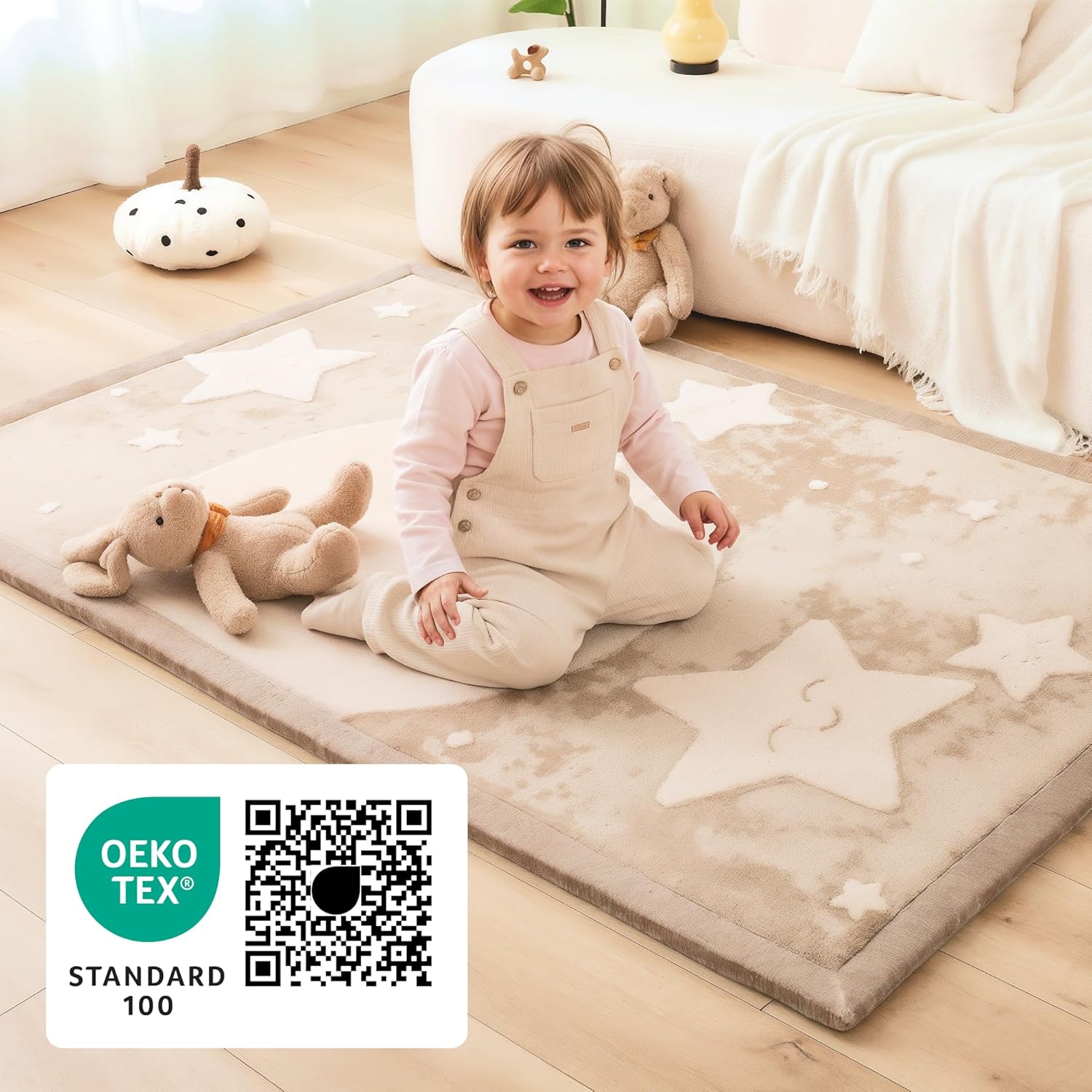 Premium Baby Playmat for Floor 80" x 110" moon&stars – Cloudsoft Coral Velvet Memory Foam Rug for Crawling – Non-Slip, Water-Resistant, Non-Toxic, Easy-Care Muscle Mat – Thick Play Mat for Baby 3d Moon & Stars 80" x 110"