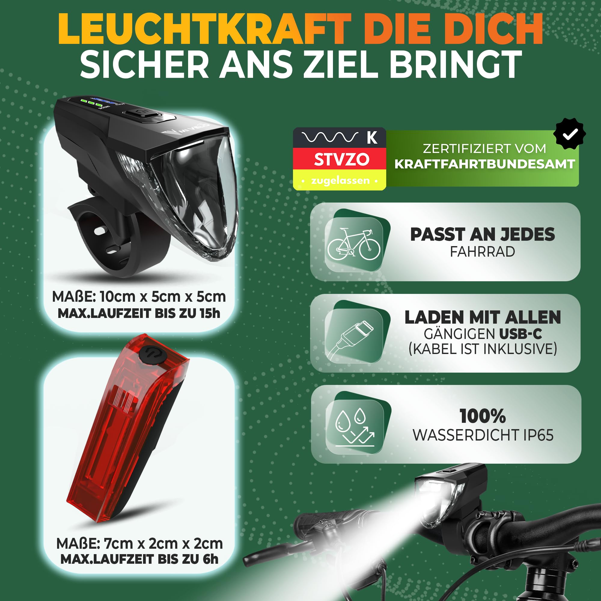 MIVELO Fahrradlicht Set LED I Fahrradlicht StVZO zugelassen