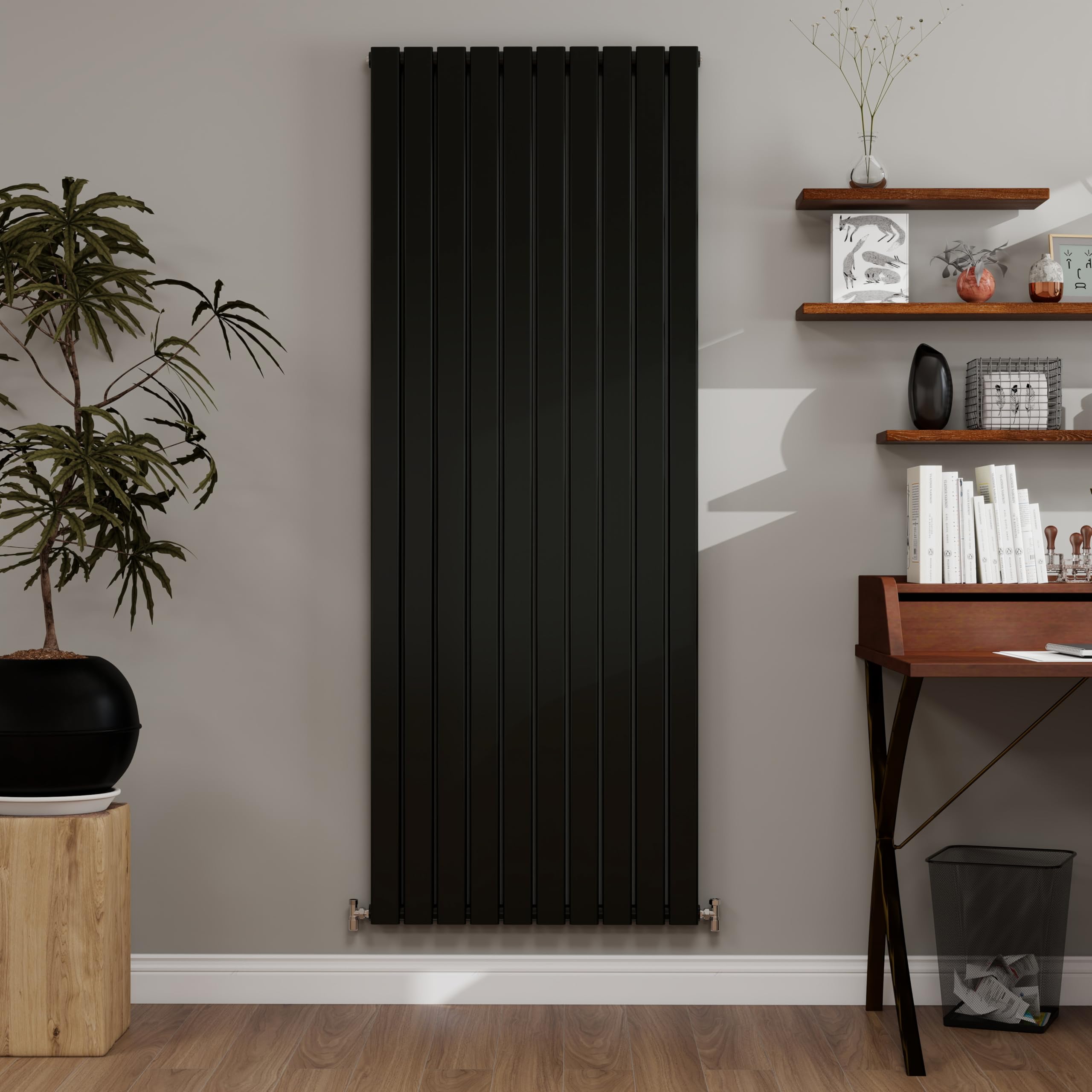 Simple bathrooms Black Designer Radiator Vertical 1800×680mm Double Flat Panel - Wall/Floor Mounted for Modern Multi-Scene & Central Heating Radiator 7263 BTU