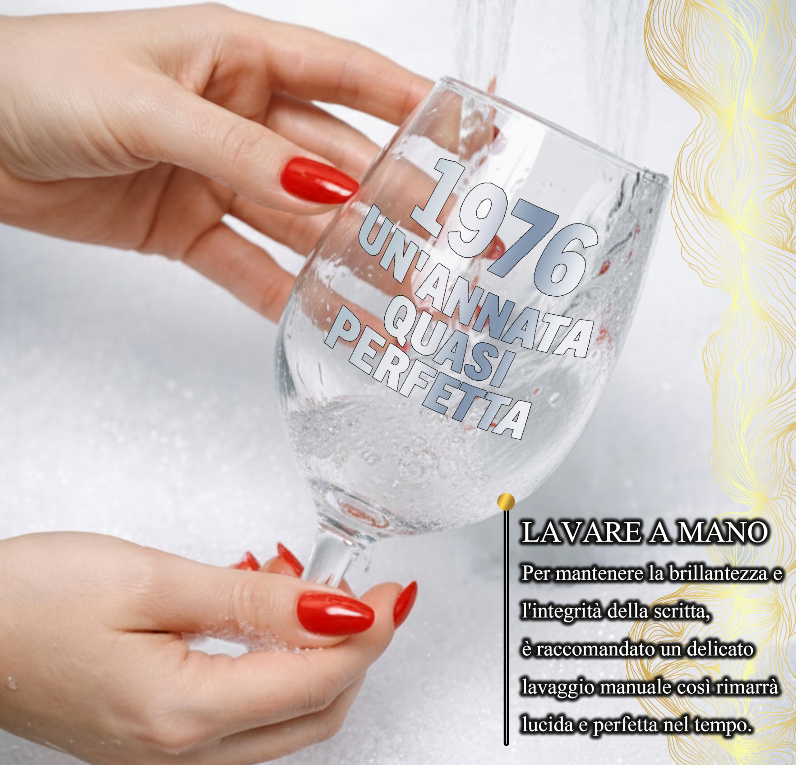 Calice Vino Personalizzato 50 ANNI - Bicchiere Piegato Da 440ml In Cristallino Per Compleanno 50 anni Uomo E Donna con Scatola Regalo Inclusa - Regalo Originale 1976 Un’Annata Quasi Perfetta