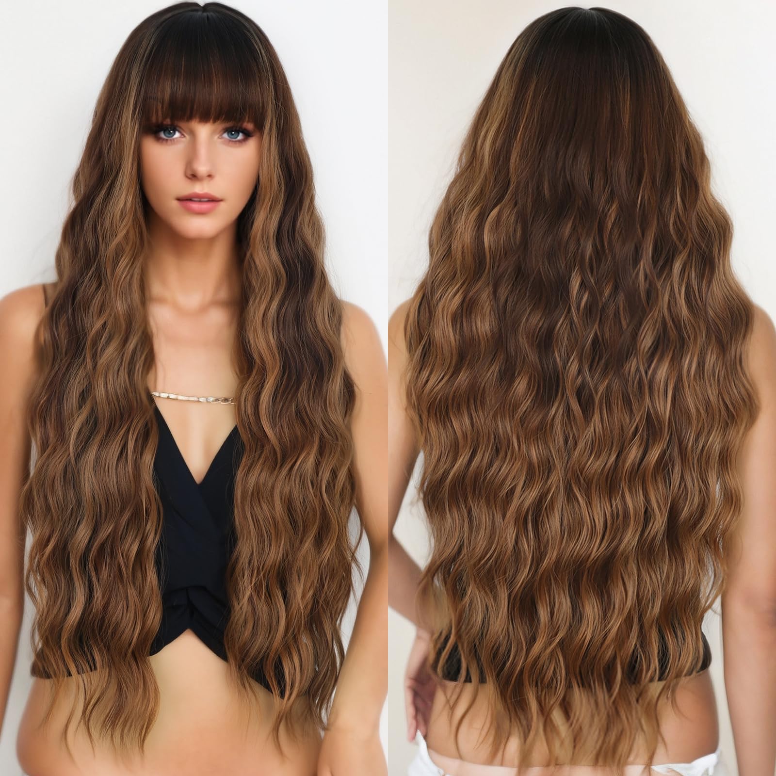 Amazon.com : XIXIBI Long Brown Wigs with Bangs, Ombre Brown 