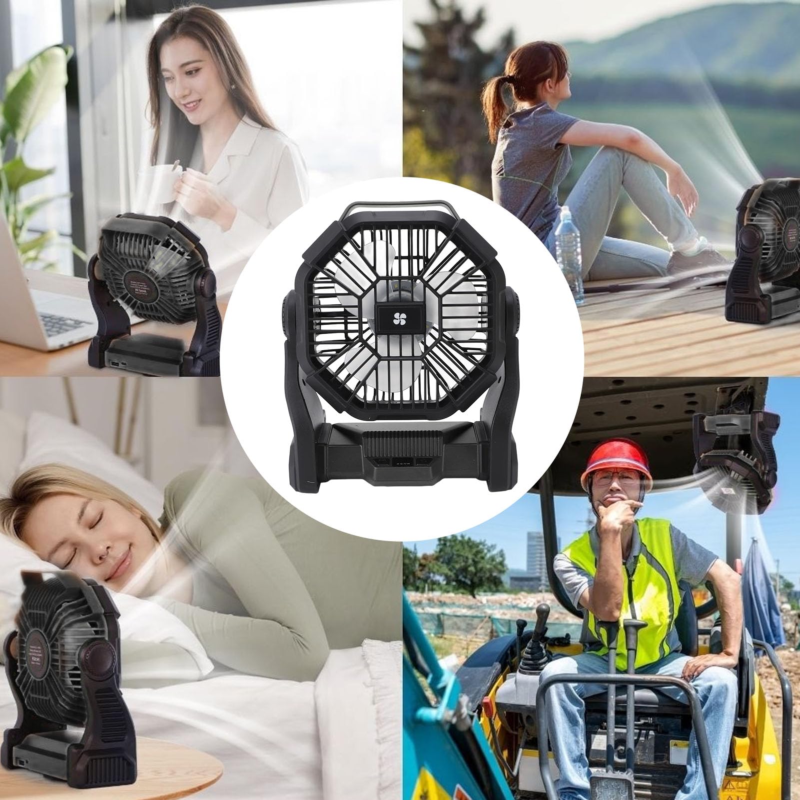 Ventilateur Solaire Rechargeable 10000 mAh Ventilateur Portable Silencieux 18 cm, Lampe Torche LED, Panneau Solaire 4 W, 4 Vitesses, Minuterie, Alimenté par Batterie USB pour Camping Extérieur | FR