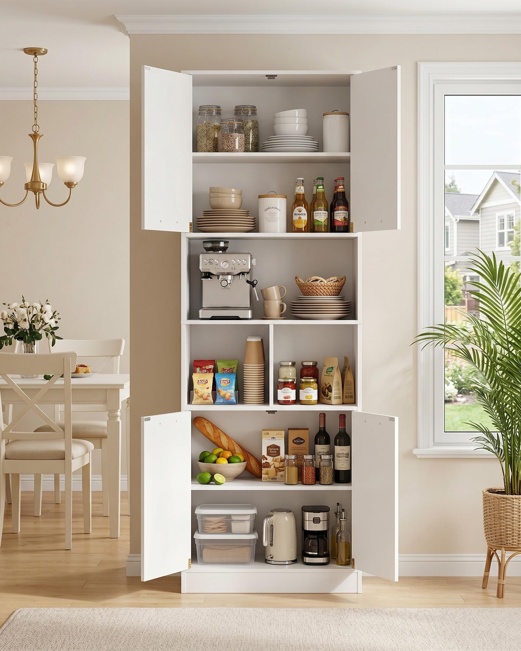 hitsuki Armario Cocina 60x40x180.5cm Mueble Almacenaje con Estantes Ajustables Vitrina para Cocina Salón Baño Blanco