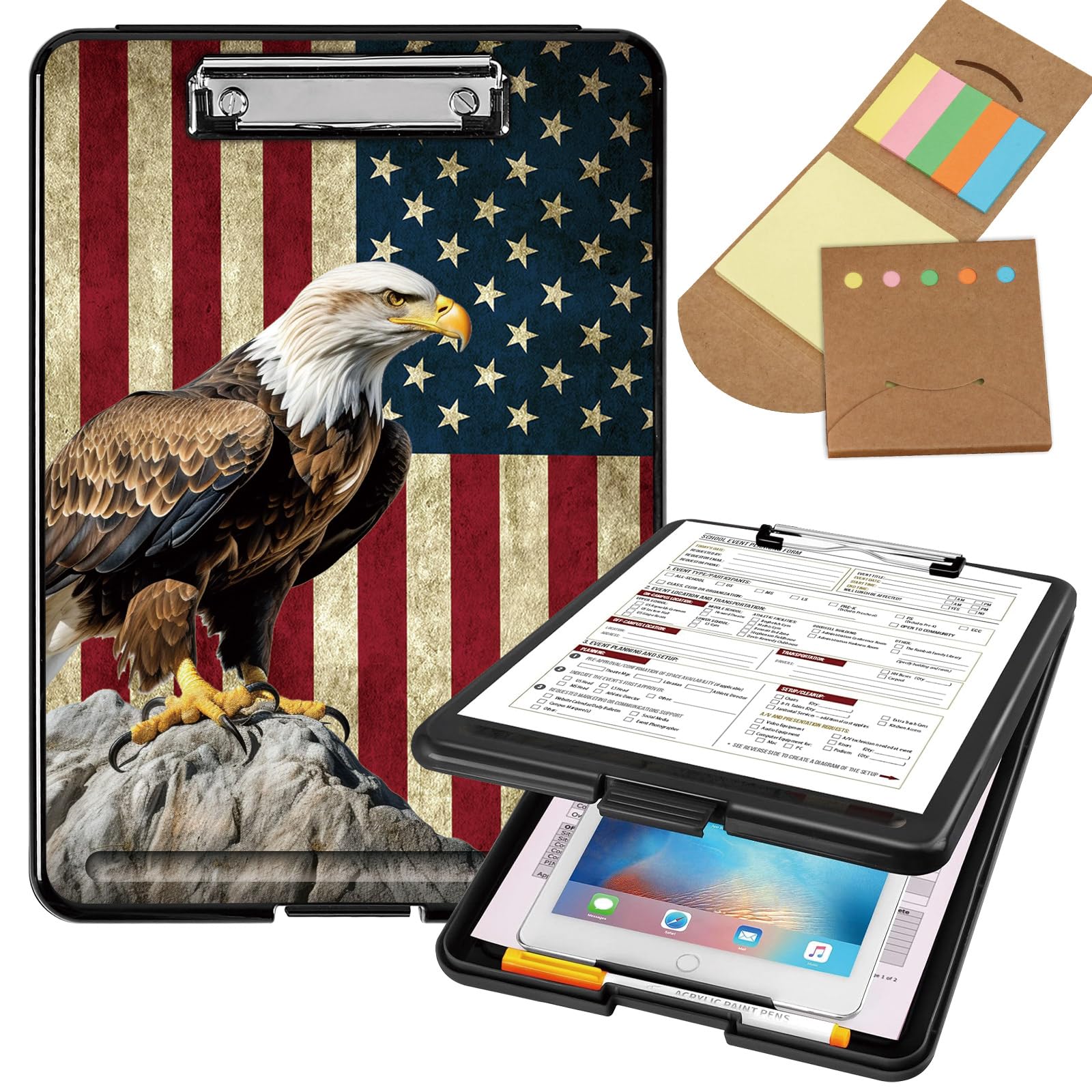 RMJKXQZG Clipboard with Storage & Sticky Notes - A4 Storage Clipboard High Capacity Clipboards with Office Storage Nursing Clipboard Clip Board with