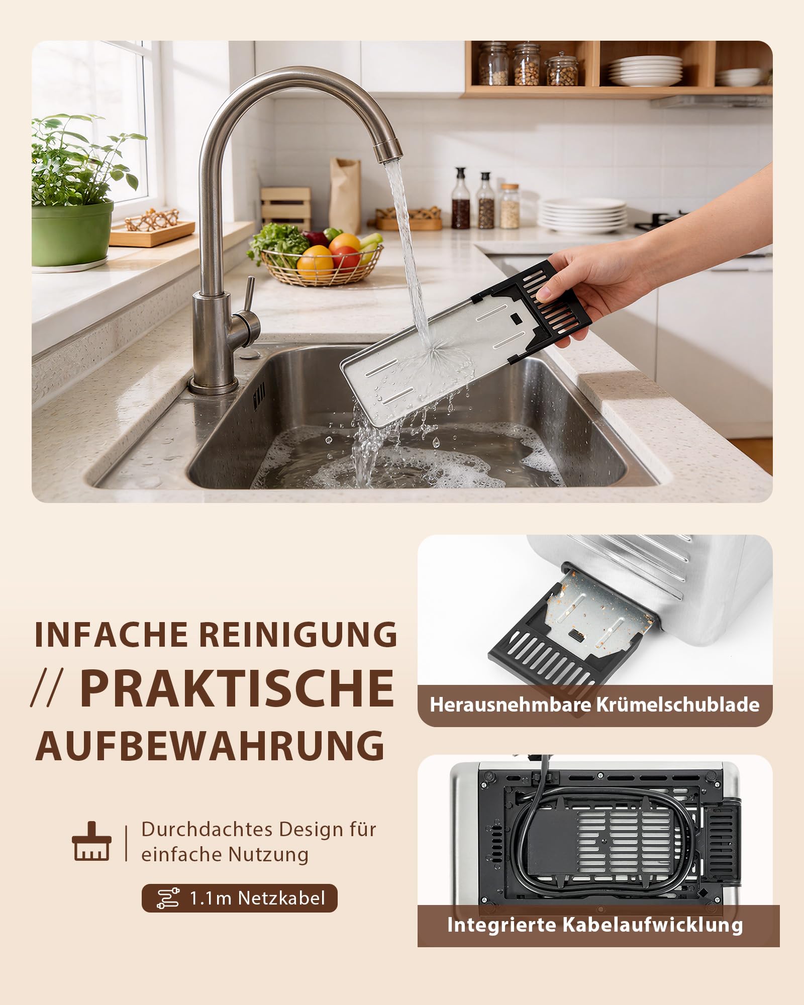 Toaster 2 Scheiben Edelstahl mit Smart Touchscreen & LED-Countdown, Intelligente Memory-Funktion, 3,5cm extra breite Schlitze, Einseitiges Rösten, inkl. Sandwich-Zange & Brötchenaufsatz, 850W