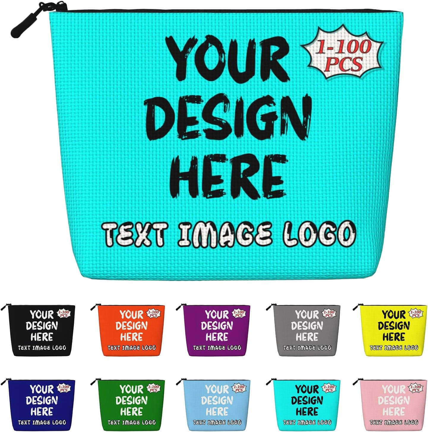 Custom Makeup Bag With Image Text Logo For Women Personalized Cosmetic Bag Add Your Design Customized Toiletry Bag For Gifts Cyan