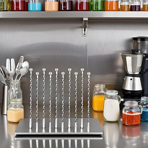 Miniatura 7 de 10 agitadores de acero inoxidable de 7.5 pulgadas con pequeñas paletas rectangulares para remover bebidas de café epoxi (plateado)