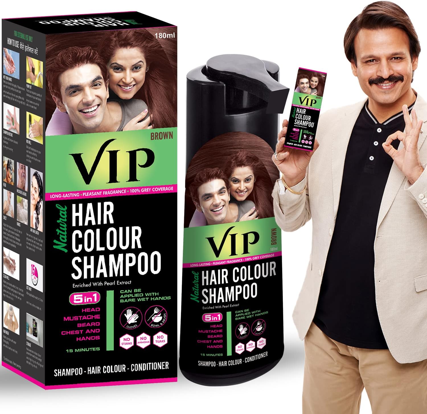 Original Natural Hair Color Shampoo Brown 180ml - Arabic
