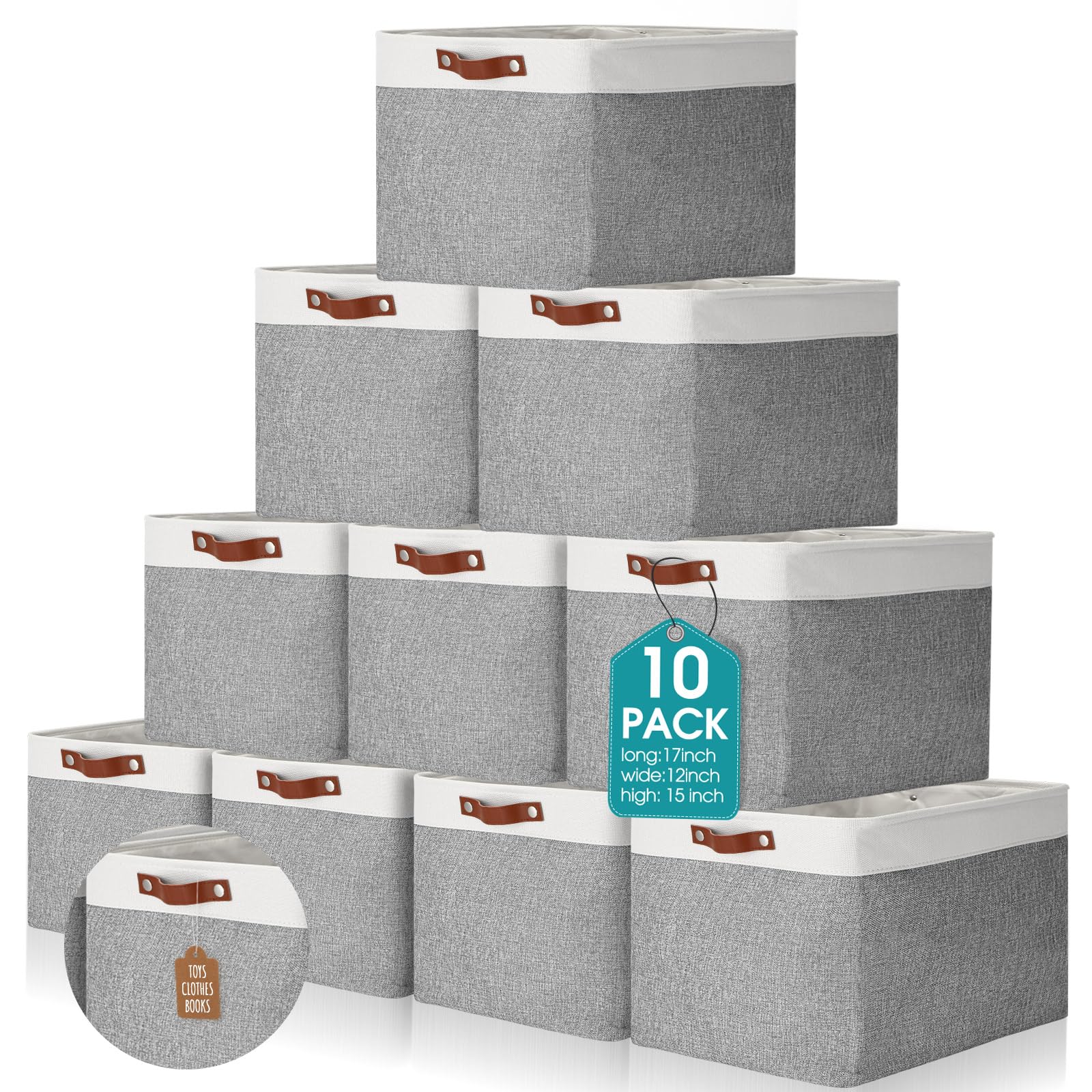 Uiifan Faltbare Aufbewahrungskörbe aus Stoff, faltbar, mit Griffen, Stoffkorb, Organizer, Leinen-Regalkörbe für Regale, Zuhause, Schrank, Kinderzimmer, Spielzeug (grau und weiß, 43,2 x 38,1 x 30,5 cm)