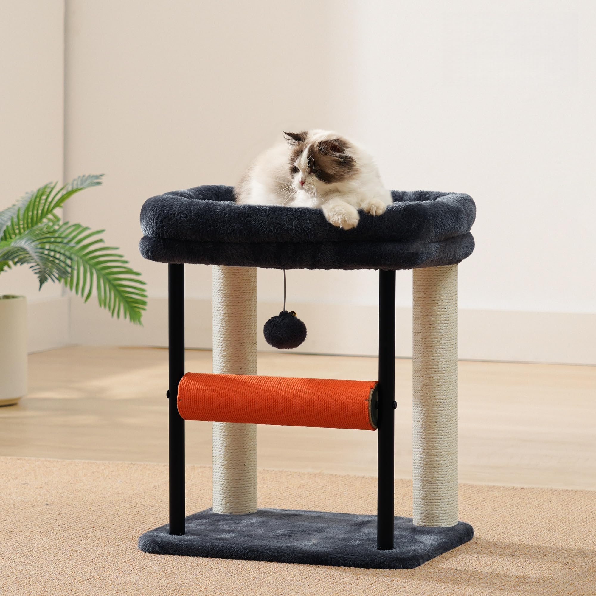 Hey-brother Árbol rascador pequeño para Gatitos 50 cm, Poste rascador Giratorio de sisal, Plataforma de Felpa, Columna Cubierta de sisal, Incluye Pelotas jugueteras, Gris Humo EMPJ010SG