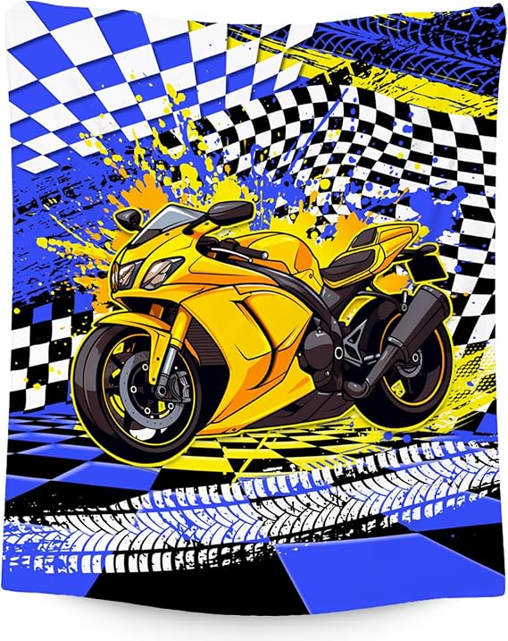 Blanket for Boys, Motorcycle Blankets Gifts, Car Throw for Kids Grandson, Fluffy Flannel Throw for Men, 60"x80"