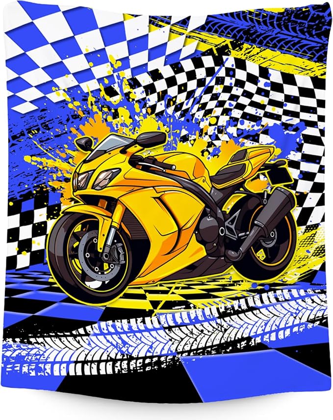 Blanket for Boys, Motorcycle Blankets Gifts, Car Throw for Kids Grandson, Fluffy Flannel Throw for Men, 60"x80"