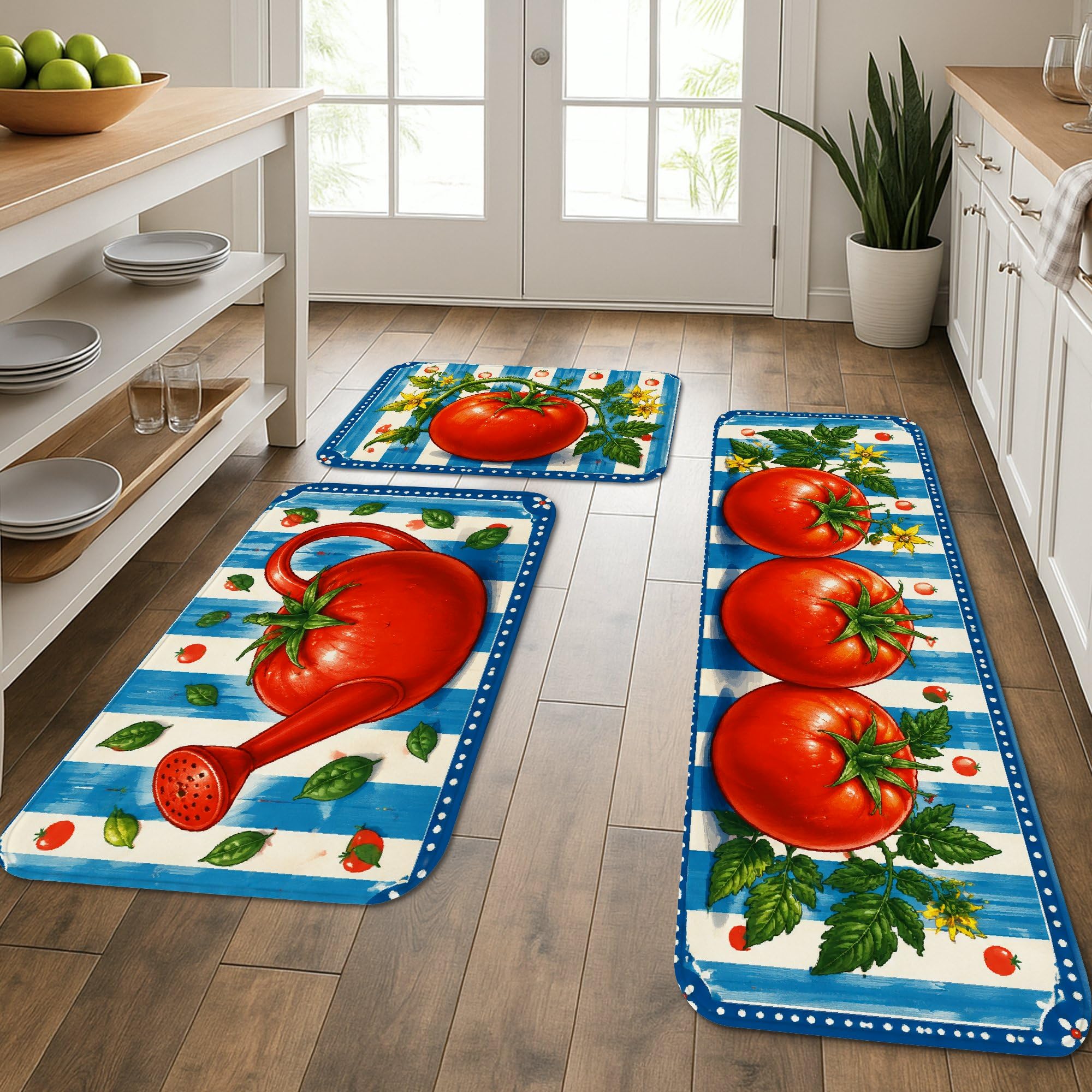 Tapis de cuisine doux pour le sol style jardin vintage rembourré lavable lot de 3 tapis