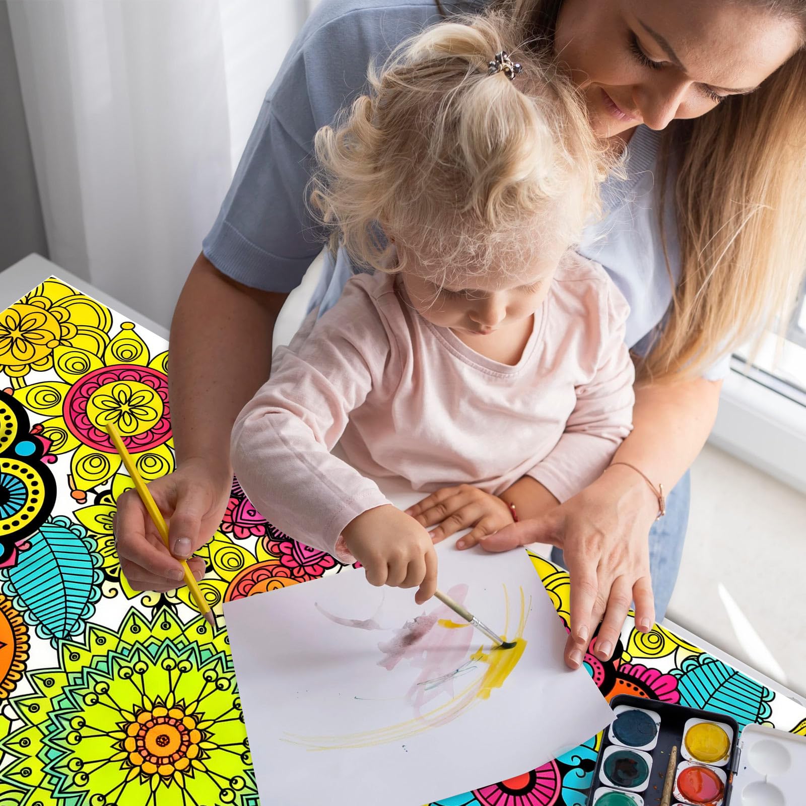 Penitue 2pcs Jumbo Mandala Coloring Posters, 100x60cm/39.37x23.62in Large Motivational Coloring Posters Giant Poster for Kids Adults Teens Art Craft Wall Party Supplies (Style 1) - 4