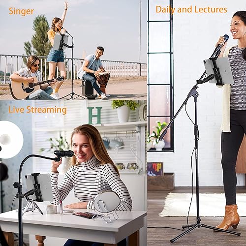 Miniatura 7 de Peastrex Soporte para iPad para soporte de micrófono, soporte de teléfono para tableta, soporte de música para micrófono, soporte giratorio