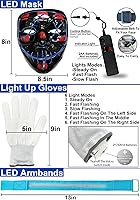 Vista 3 de 3 Set Halloween Led Mask Light Up Scary Mask Gloves and led Armbands Glow in the Dark Halloween Costume Party for Adult Kid