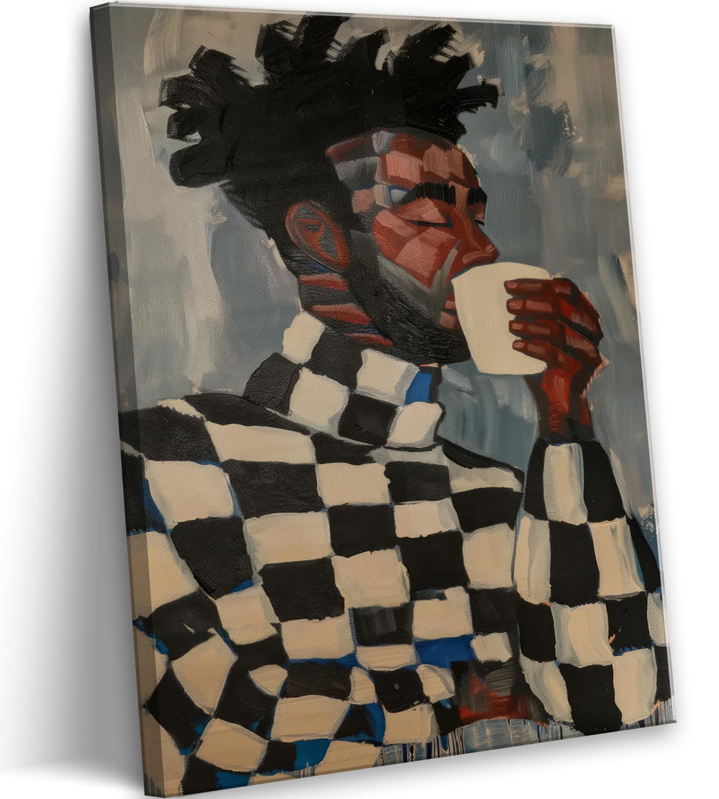 African American Canvas Wall Art Black and whint People Abstract Painting Pictures Wall Decor Fashion Modern Black Man Drinking Coffee Poster Prints
