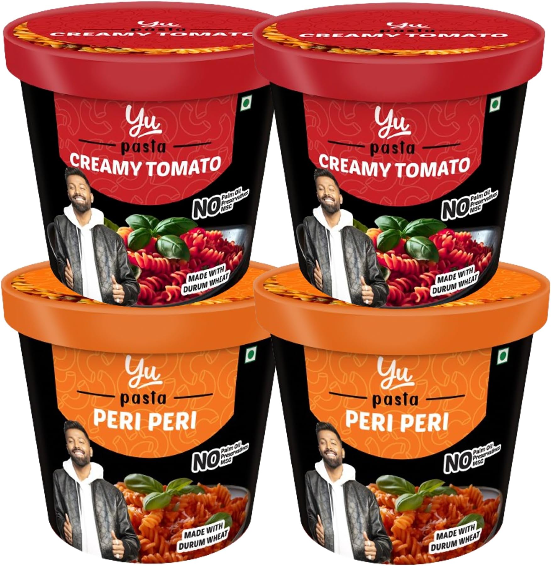 Pasta - Ready To Eat - 2 Peri Peri + 2 Creamy Tomato Combo - Instant Meal - Pack of 4 - No Preservatives & Additives - 100% Natural & Vegetarian - Instant Food in 4 mins - 240g