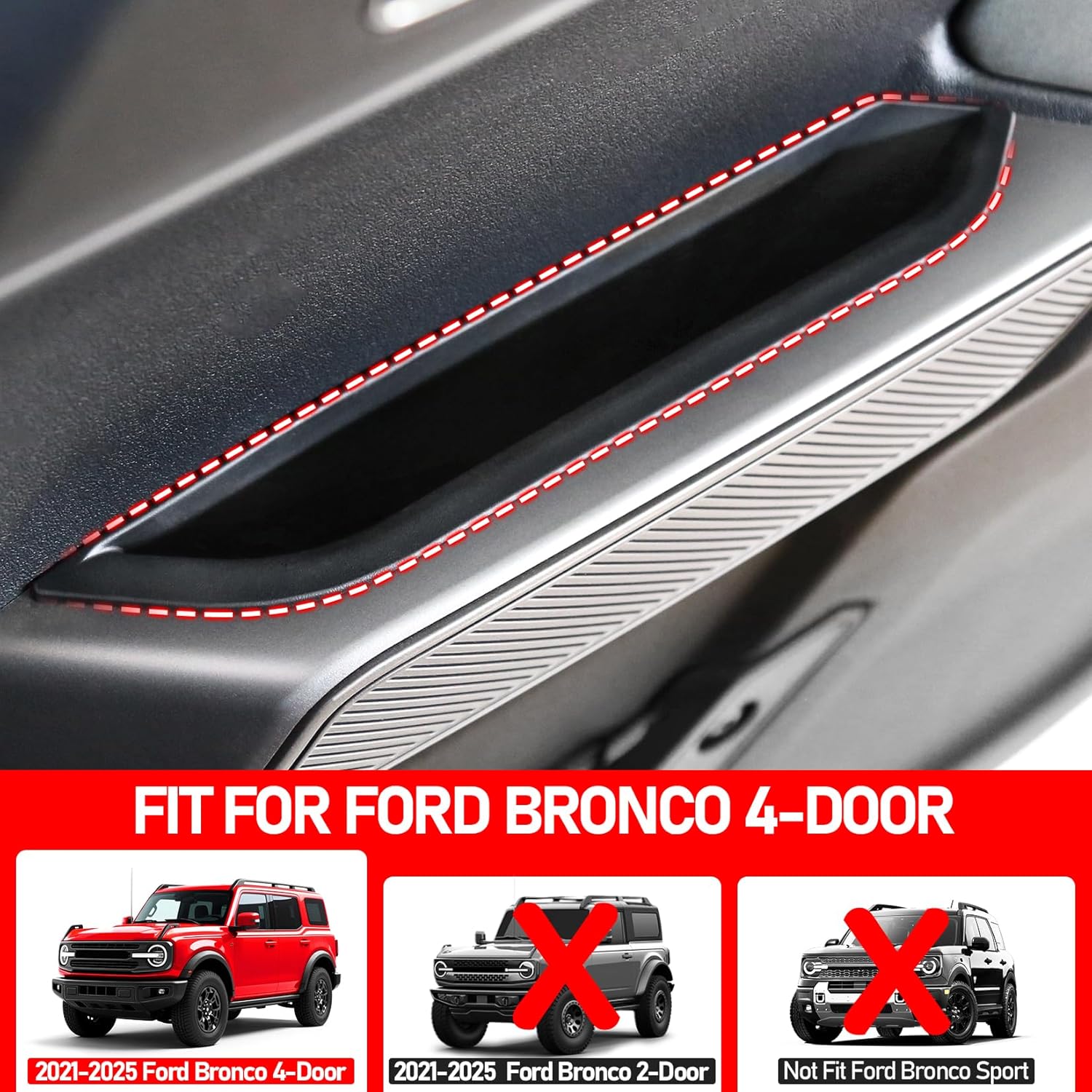 4PCS Door Handle Storage Organizer Compatible with Ford Bronco 2021 2022 2023 2024 2025 4 Door,Insert Tray Box for Bronco Inner Accessories,Grab Storage Space by Handle Pocket