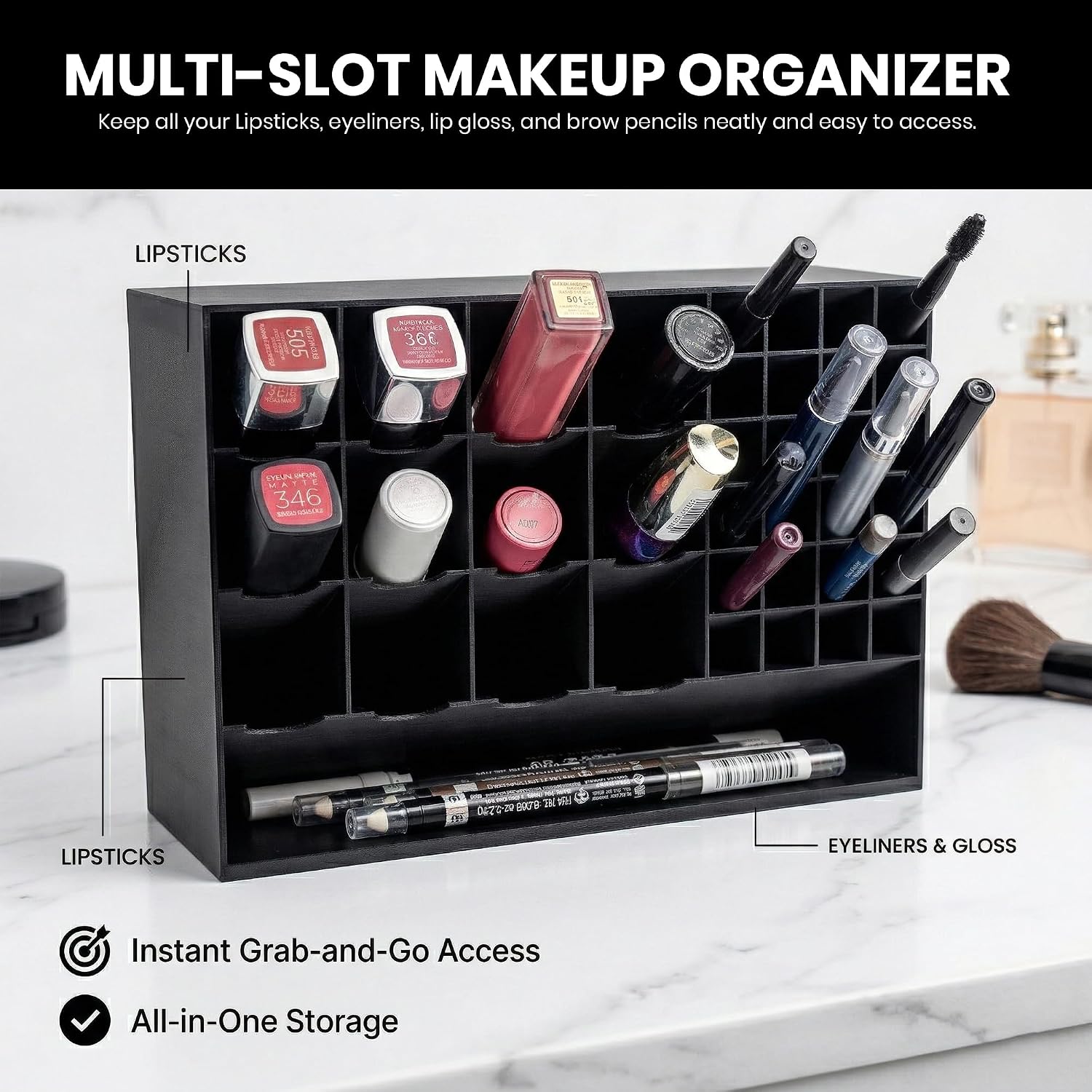 Lipstick Holder Organizer – Freestanding Makeup Storage for Eyeliner Pencils & Cosmetics | Multi-Slot Display Stand | Keeps Vanity Counter Neat & Tidy | Beauty Station image 2