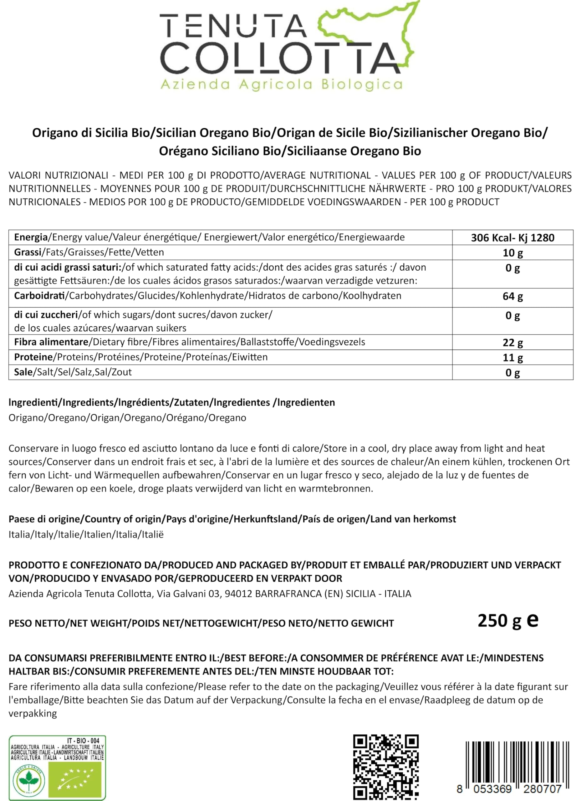 Tenuta Collotta® - Oregano Getrocknet Bio 250 g - 100% Italienisch - Hergestellt in Sizilien