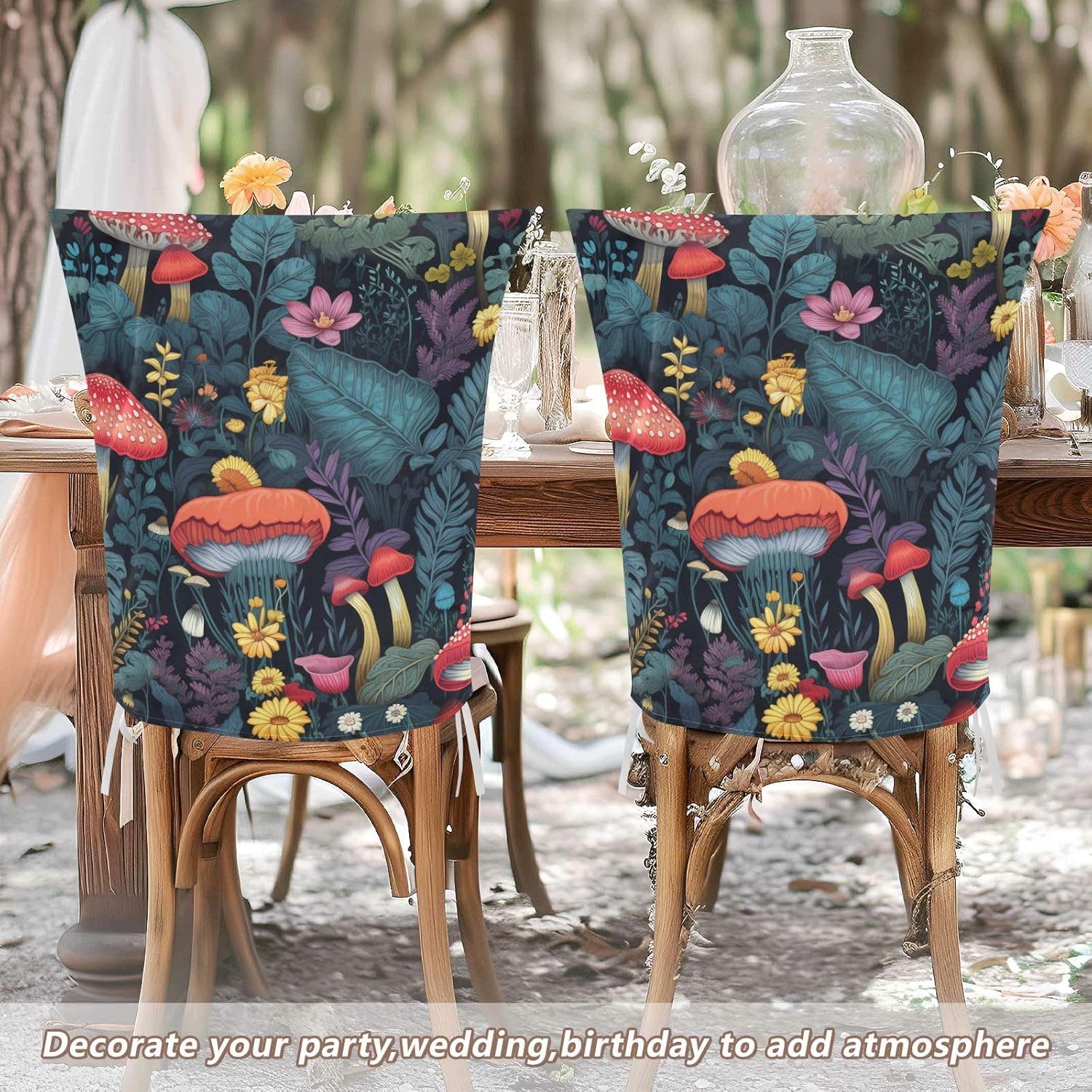 ALAZA Vintage Mushroom Flowers Chair Back Cover Set of 6, Washable Reusable Removable Chair Slipcovers Decorative Chair Cover for Home Kitchen Wedding Party