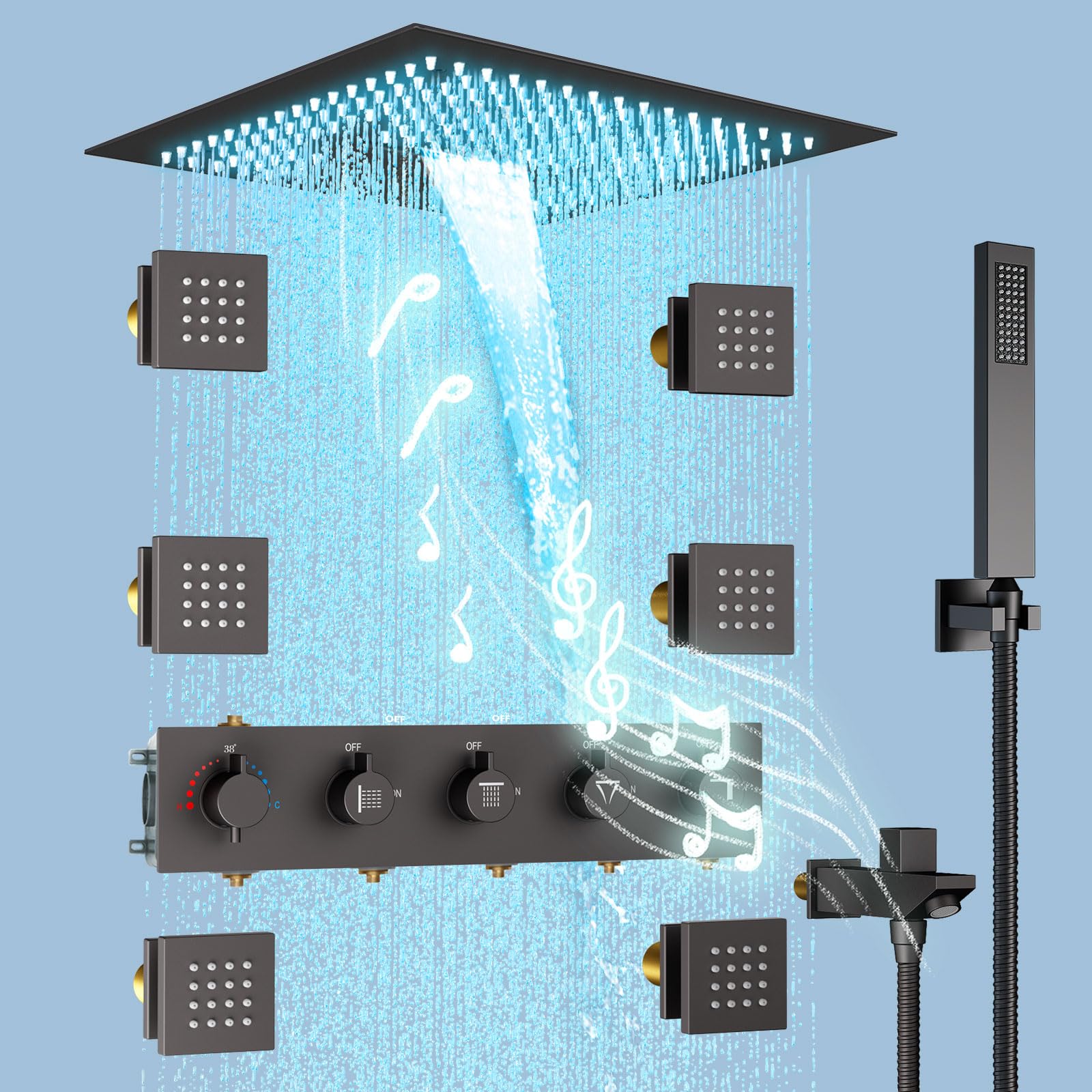 Shower System with Body Jets, 16 Inch Smart Thermostatic Shower Jets