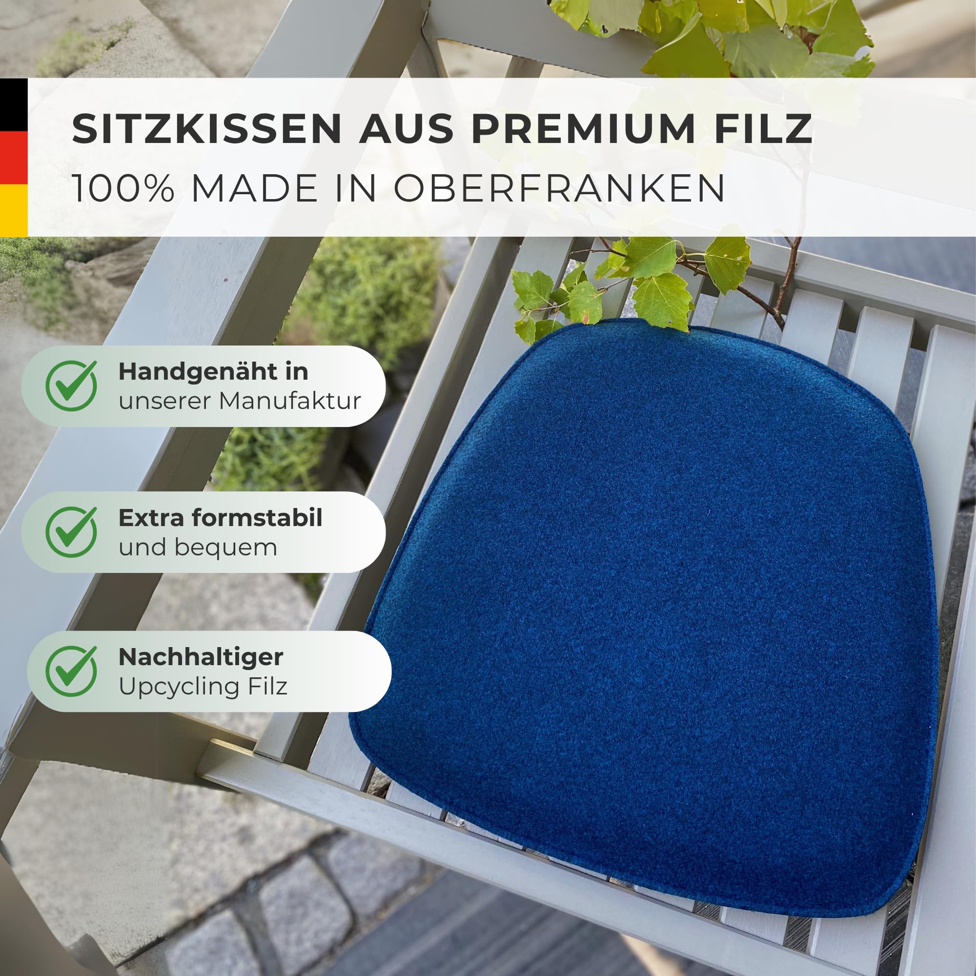 kontor28 - nachhaltiges Sitzkissen Stuhl Komfort, handgefertigt Made in Germany, 38x39 cm aus upcycling rPET Filz, Sitzauflage mit Polsterung - Outdoor geeignet & waschbar, Ozean 6er Set
