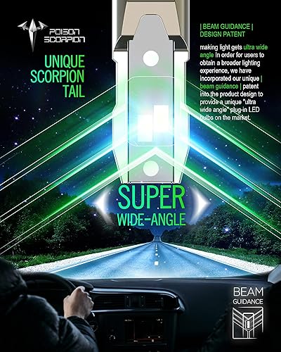 Miniatura 4 de POISON SCORPION Bombillas LED H139008, 16000LM 6500K, 400% brillantes, luces antiniebla H13 9008, bombillas delanteras H13 Plug-N-Play, paquete de 2