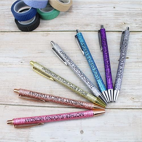 Miniatura 6 de QPEY 7 bolígrafos sarcásticos, juego de bolígrafos diarios de palabras juradas, divertidos bolígrafos para adultos, tinta negra de 0.039 pulgadas, 7
