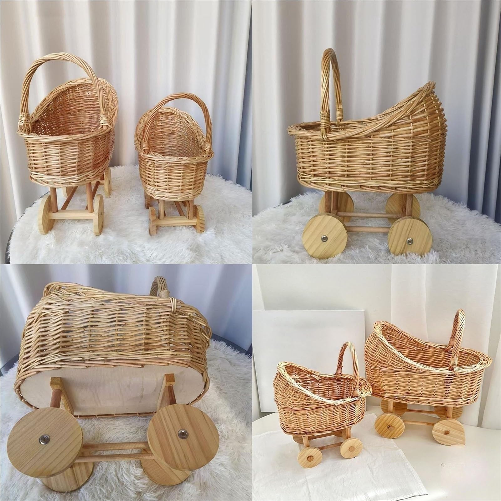 Blumenkorb in Kinderwagenform aus geflochtenem Rattan mit Griff, Blumenhalter for Picknicks, vielseitiger Trolley, dekorativer Süßigkeitenkorb for Hochzeiten, Partys und Blumenarrangements(Smaller)