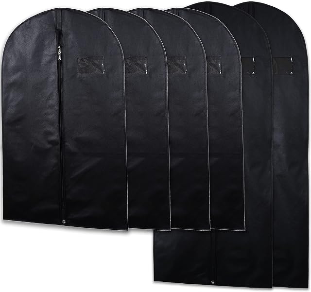 Goal Winners 6 Pack Breathable Clothes Cover Storage Bags Long Dress Garment Cover Dust Proof Moth Protector Suit Travel Coat Bag With Full Length Zipper, 4x100cm (40) + 2x138cm (54) (Black)