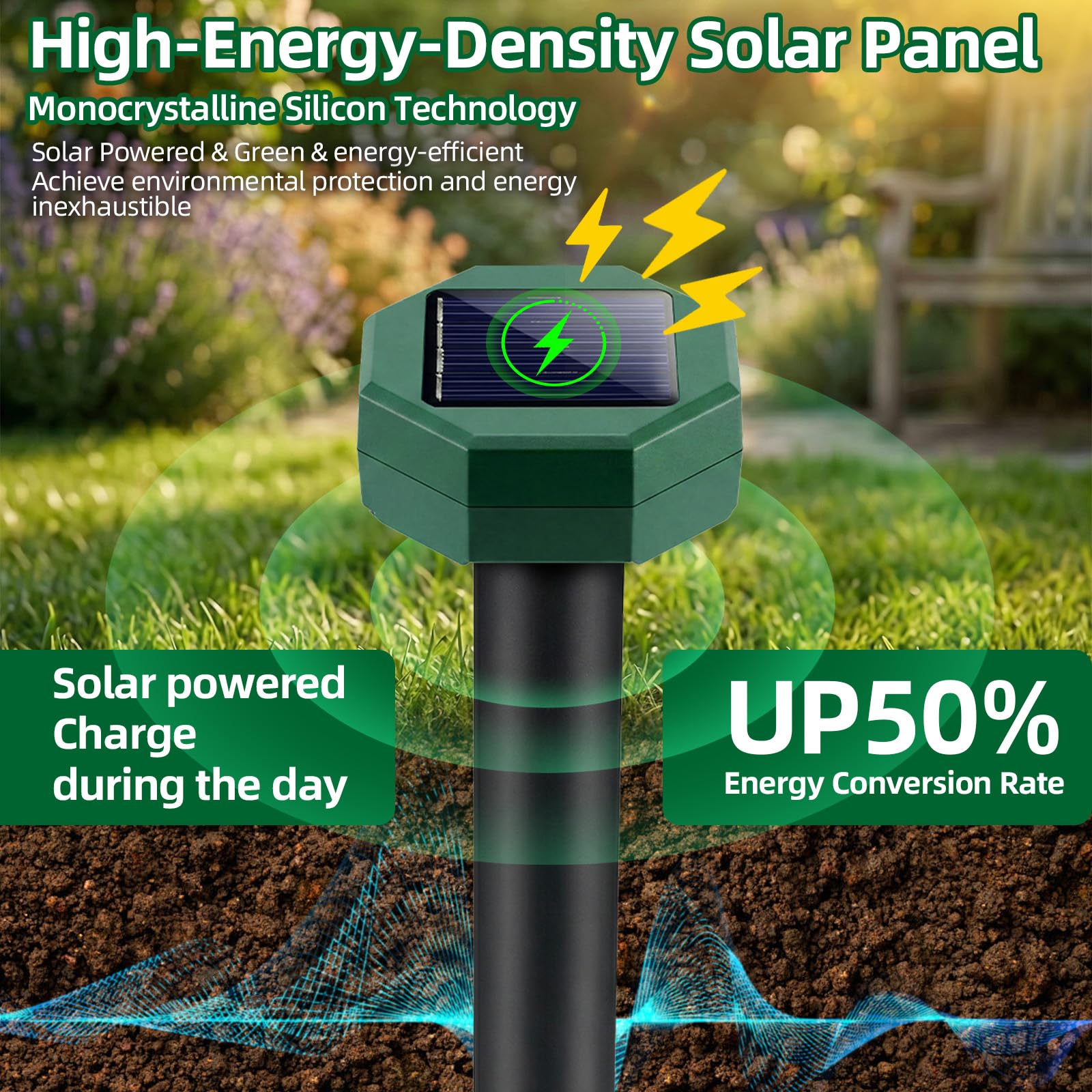 8 Packungen Schlange Maulwurfschreck Solarbetrieben Maulwurf Streifenhörnchen Wühlmausschreck Sonic Spikes Ultraschall Gopher Abschreckung Outdoor IP65 Wasserdicht