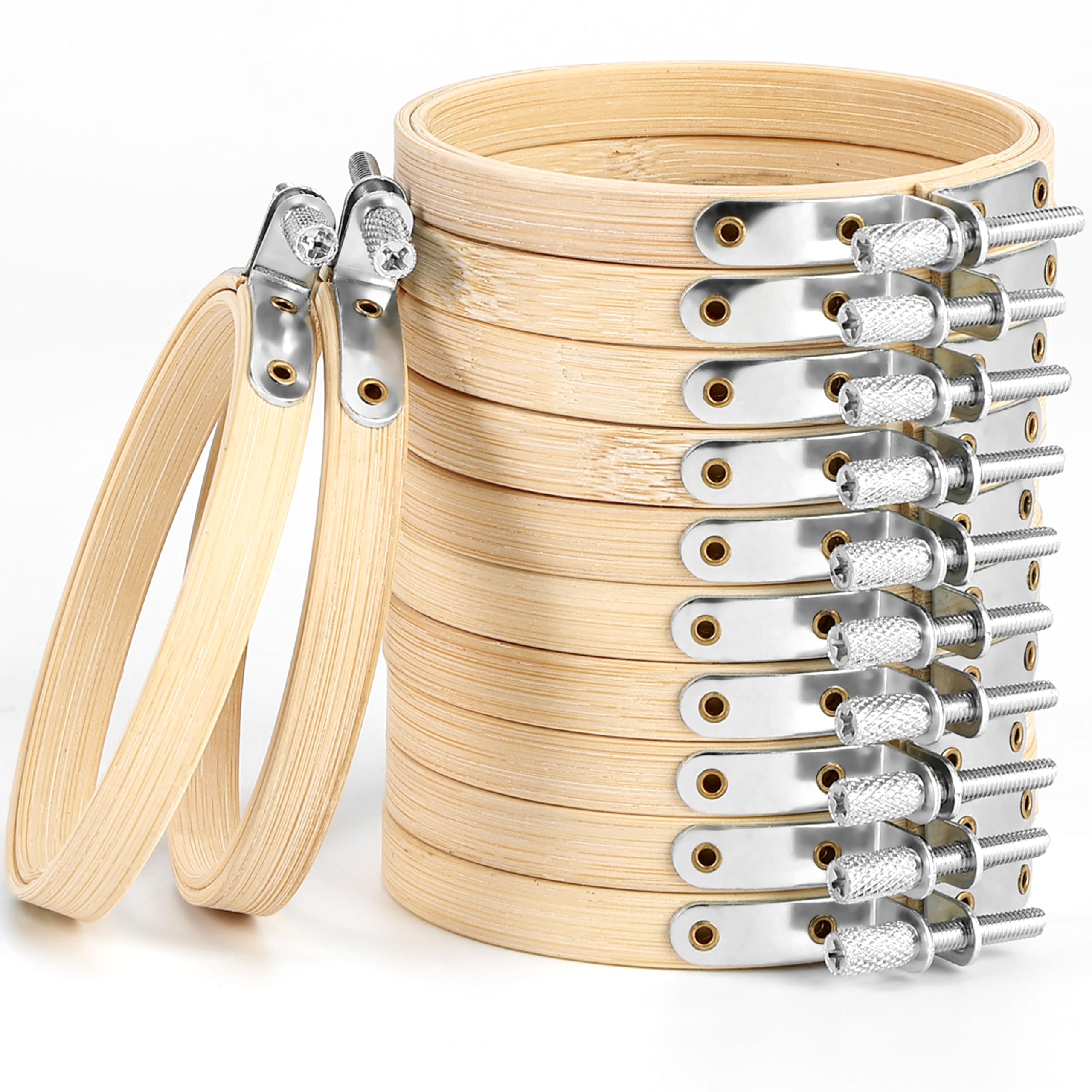 Magipipe 12 Pieces 3 Inch Embroidery Hoops Circle Adjustable Cross Stitch Hoop Ring Bamboo Cross Stitch Supplies Bulk for Embroidery, Decoration, Sewing