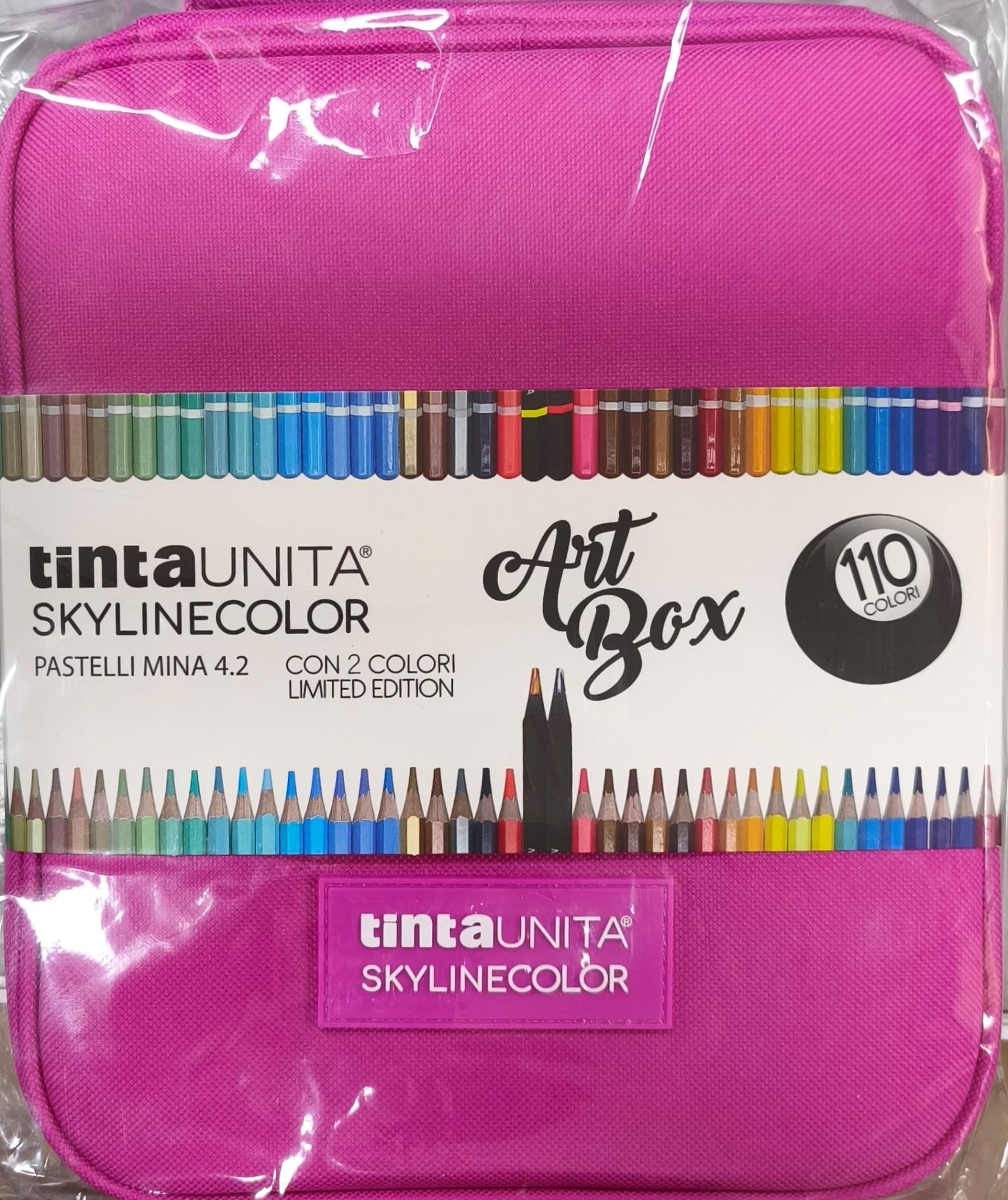 Art Box TintaUnita Skylinecolor 110 colori VIOLA astuccio con manico e interno organizzato con pastelli mina 4,2mm antirottura + colori multicolor edizione limitata