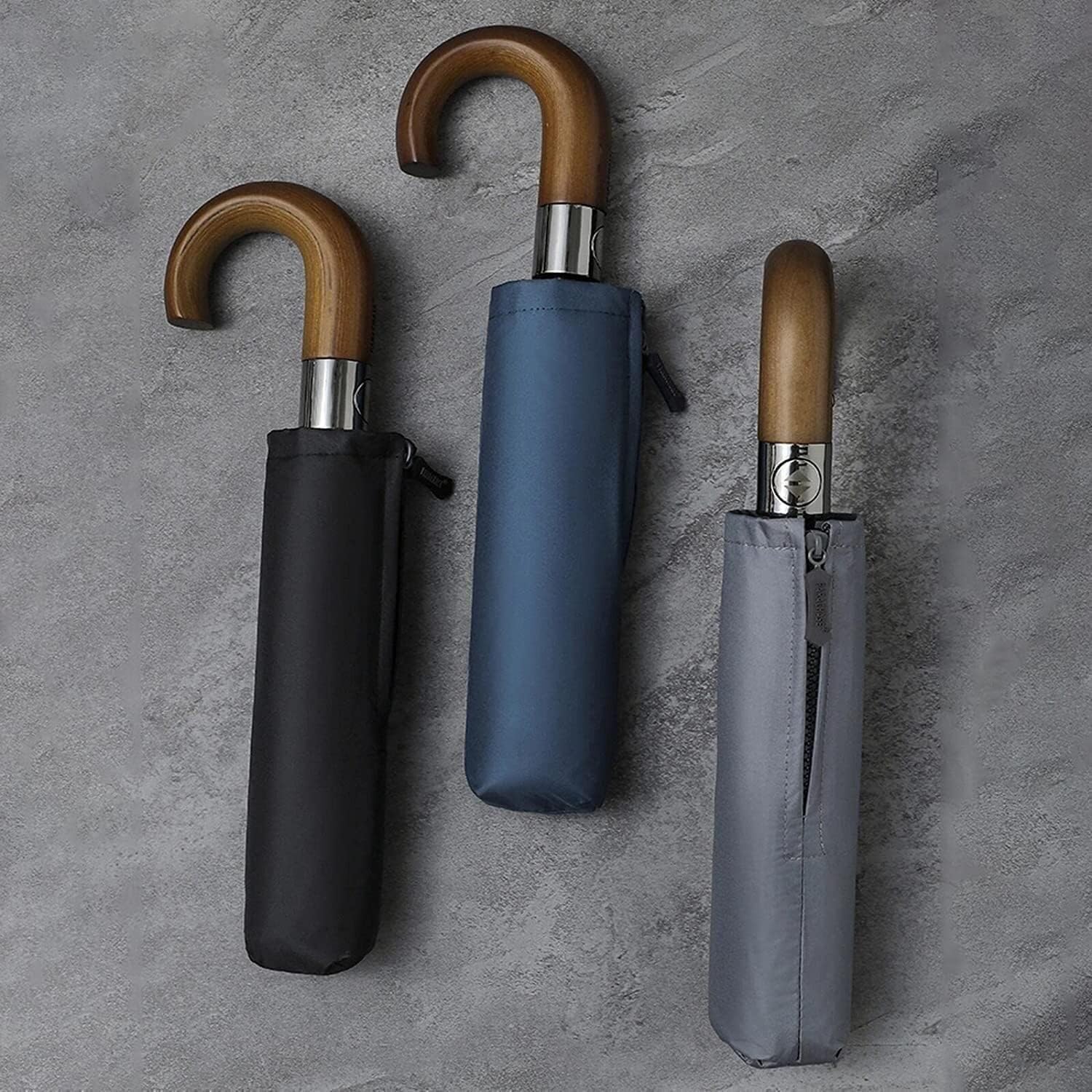 Parapluies, Parapluie Pliant Compact de Voyage, Mini Parapluie, Automatique, résistant au Vent et à la Pluie, avec poignée en Bois, for Homme Femme, 10000mm