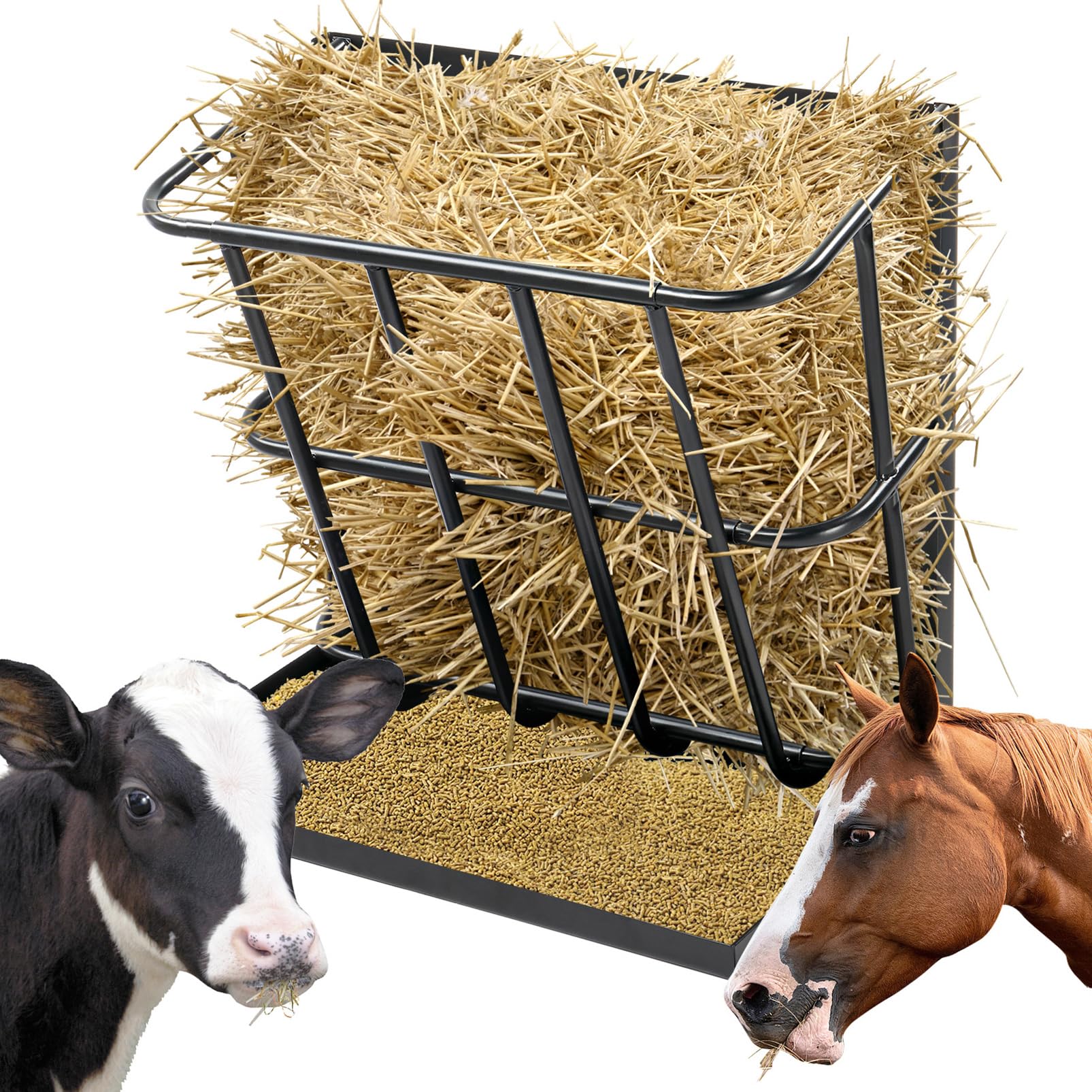 23.6" Long Hay Feeder for Horses,Large Capacity Livestock Hay Feeder with Detachable Grain Tray,2 in 1 Wall Mounted Hay Holder Rack for Horses, Sheep,
